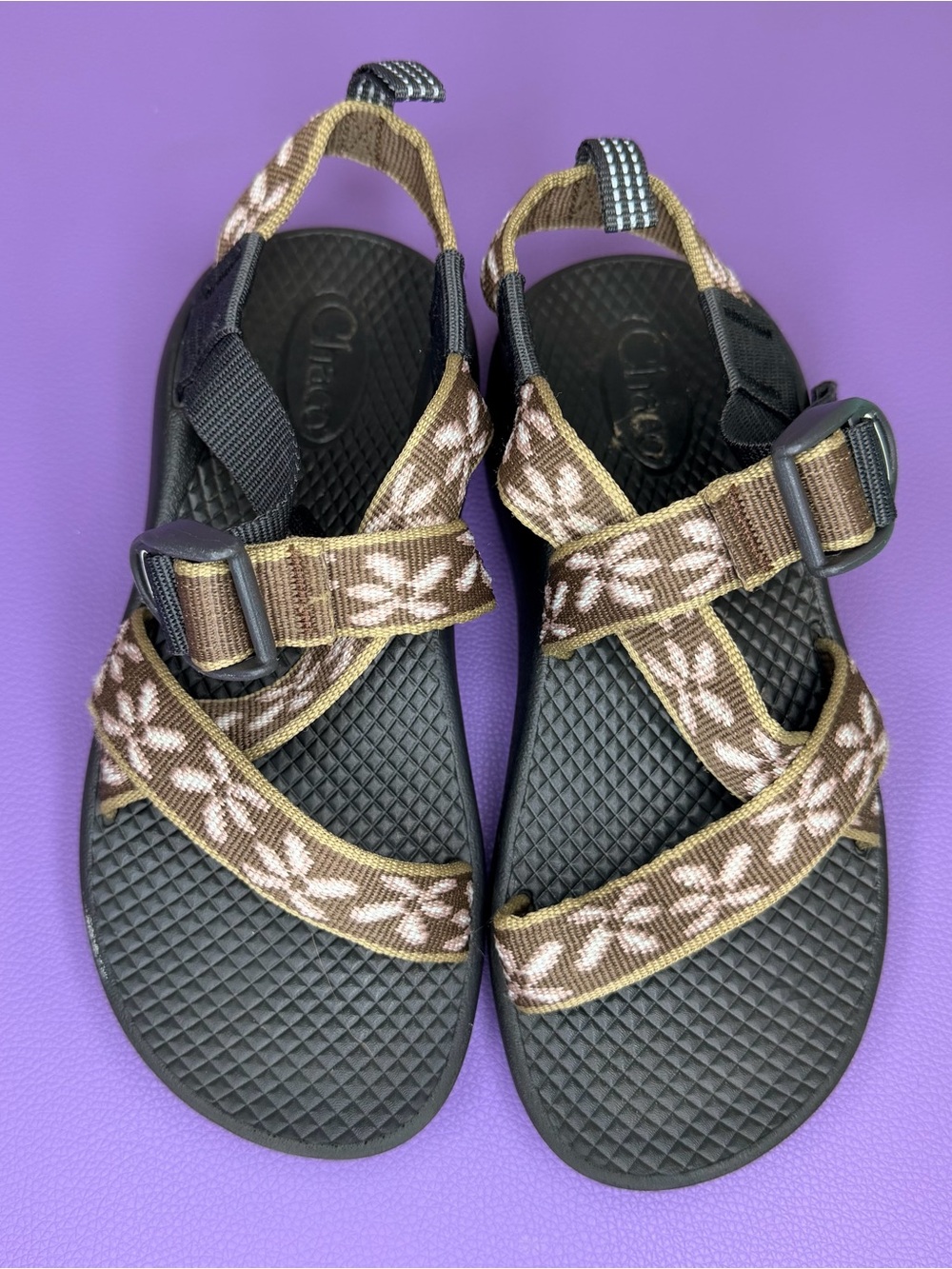 Chaco Z1 Girl's Brown Cream Floral Sandals Size 13